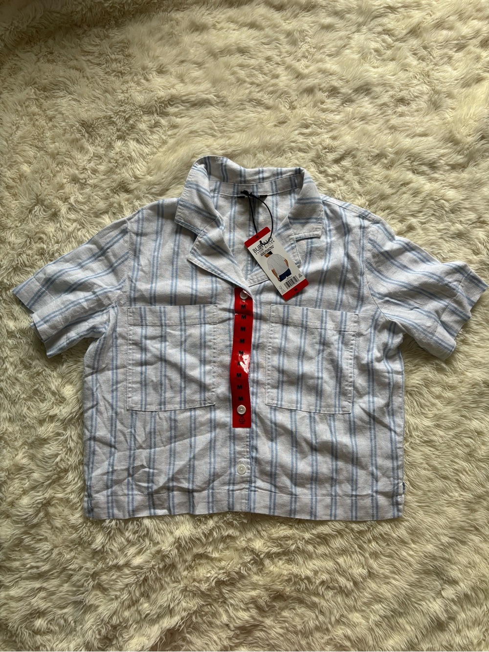 Women’s Short-Sleeve Stripe Button-Front Shirt - Blue & White
